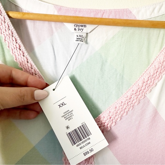 Crown & Ivy Women's Crocheted Plaid Maxi Dress Multi Color XXL NWT - Picture 4 of 9